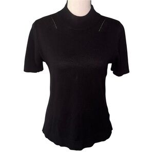Allison Daley Petite Black Mock Neck Laser Cut Sweater Top Size Small